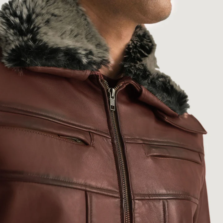 evan hart men's brown sheep leather jacket | fur collar style