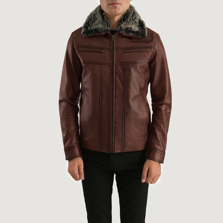 evan hart men's brown sheep leather jacket | fur collar style