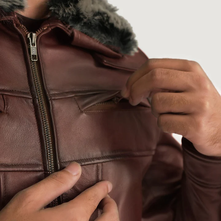 evan hart men's brown sheep leather jacket | fur collar style