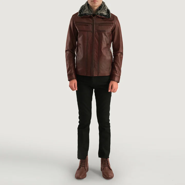 evan hart men's brown sheep leather jacket | fur collar style