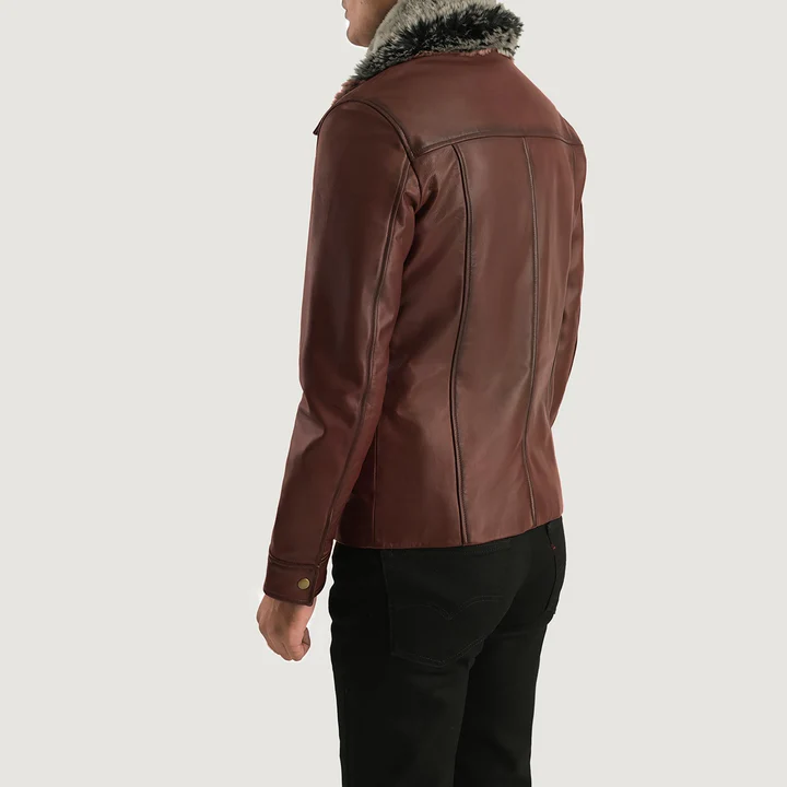 evan hart men's brown sheep leather jacket | fur collar style