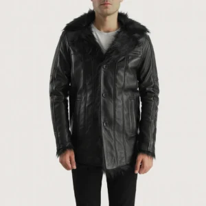 Home furcliff men's black sheepskin leather coat | real sherpa fur lining