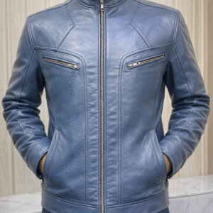 Home premium men’s navy blue sheep leather racer jacket
