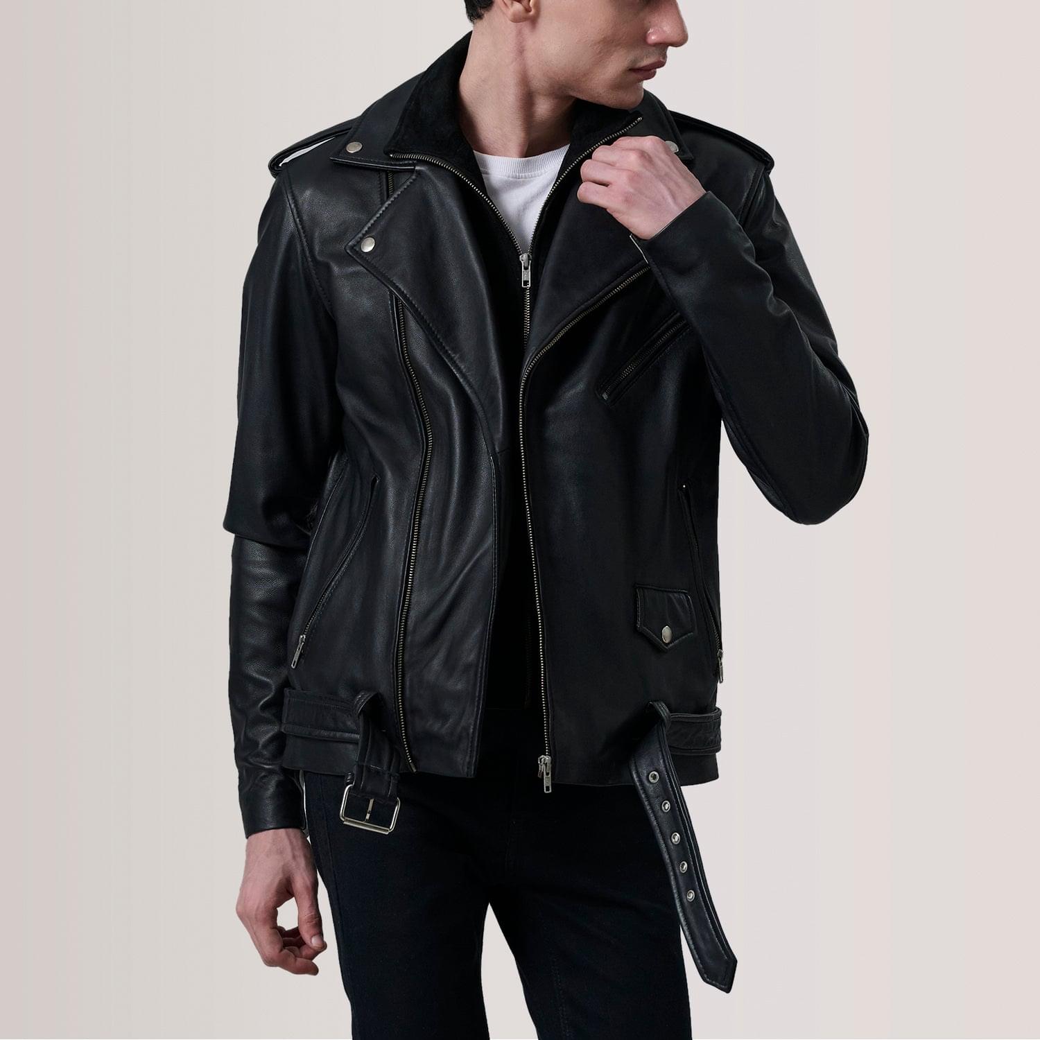 black leather double rider jacket