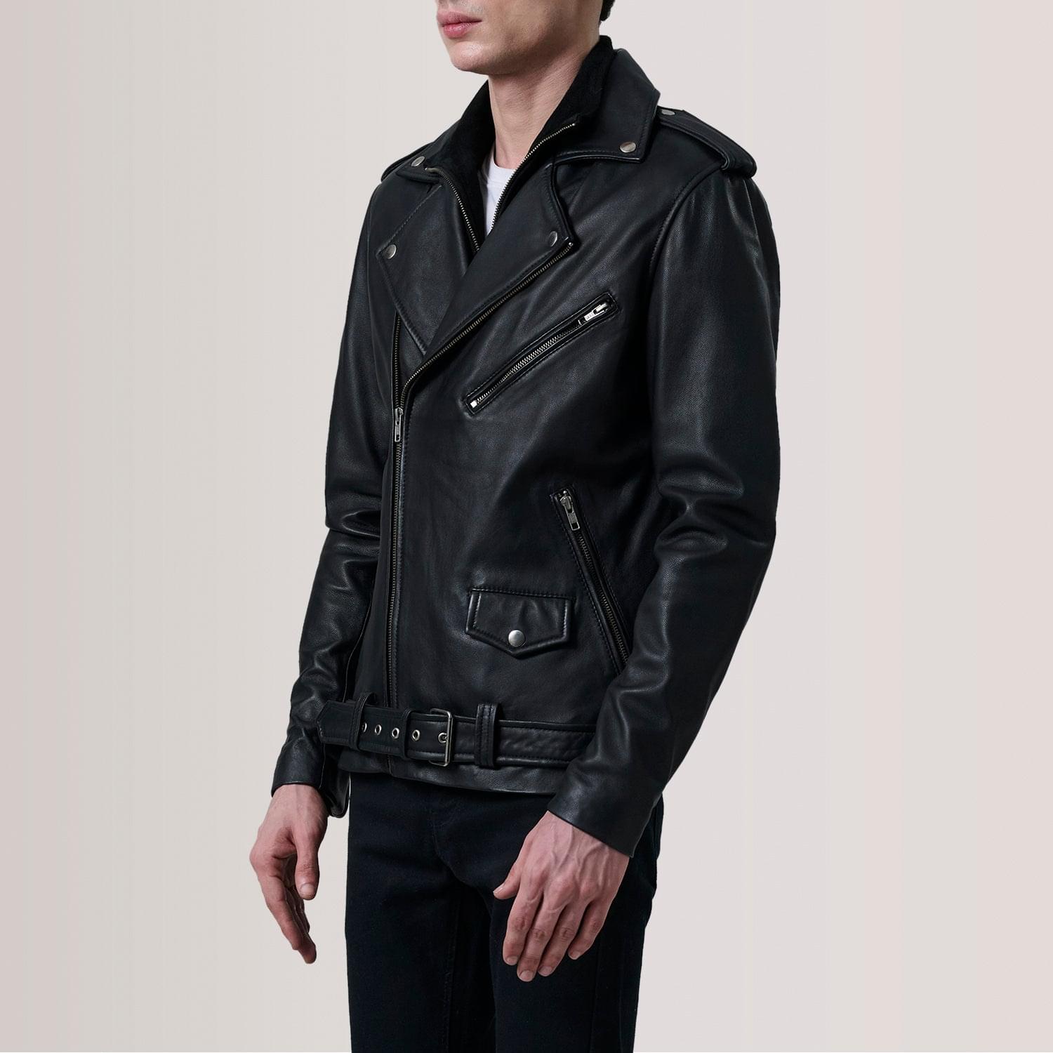 black leather double rider jacket